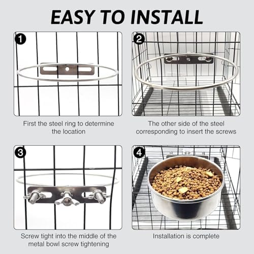 Hamiledyi 2 Pcs Dog Crate Bowl Stainless Steel Puppy Bowls Durable Spill-Proof Pet Water Bowl Hanging Water/Food Metal Bowls for Puppy Medium-Sized Dogs Cats (4.7'' x 2'')