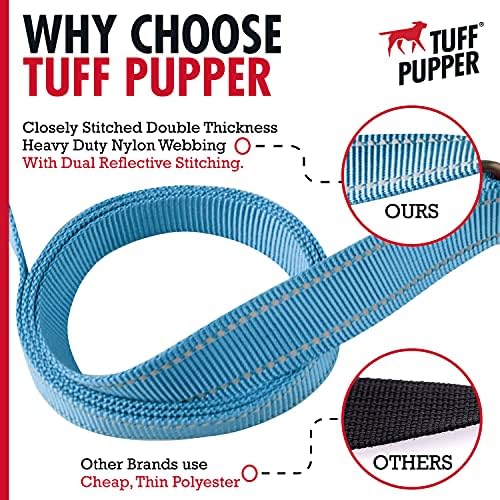 Tuff Pupper Heavy Duty Double Handle Leash | Twist Locking Carabiner Clip | Safety Lock for Strong Dogs | Reflective for Safe Night Walks | 6 Foot Leash | For Medium & Large Dogs