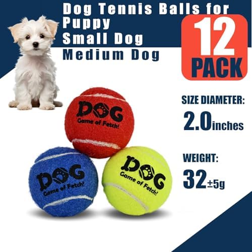 AMA SPORT Small Tennis Balls for Dogs 12 Pack 2.0" Multi Colors Dog Tennis Balls for Puppy Small Dog Toys, Designed for Dogs Floating Water-Hunting Fetch Fun Playing Daily Exercise Mid-air Catching