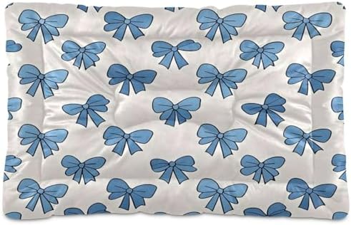 Blue Bow Tie Dog Bed Mat Non-Slip Washable Dog Crate Pad Soft Fluffy Kennel Pad for Small Medium Pet, 24"x 36"