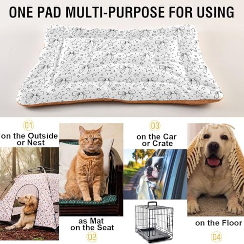 Dog Crate Bed Mat Ultra Soft Fluffy Crate Pads with Black Bows Non Slip Bottom Design Lightweight Washable Kennel Pad for Large Dogs Cats Sleeping (24" X 36")