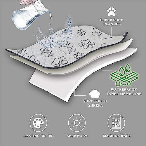 Qeils Dog Blankets for Small Dogs - Waterproof Pet Blanket Washable - Sherpa Fleece Puppy Blanket, Soft Plush Reversible Dog Blanket for Bed Couch Car Sofa, 30"X40", Grey Paw Print