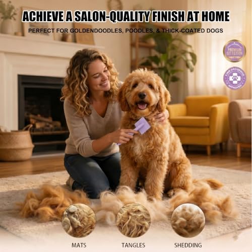 Long Pin Slicker Brush & Dog Comb Set for Doodles Grooming, Purple