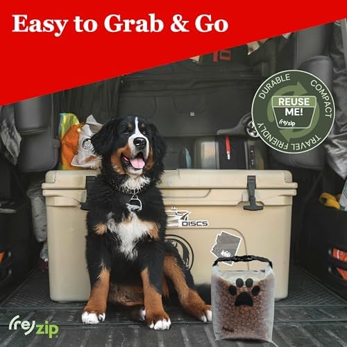 (re) zip Pet Food Storage Bag & Kibble Carrier, 14-Cup Roll Top, Black