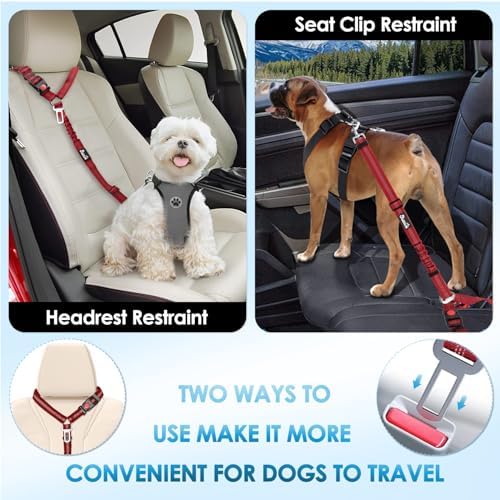 Lukovee Dog Seat Belt, 2 Pack, 3-in-1 Headrest & Seatbelt Clip & Latch