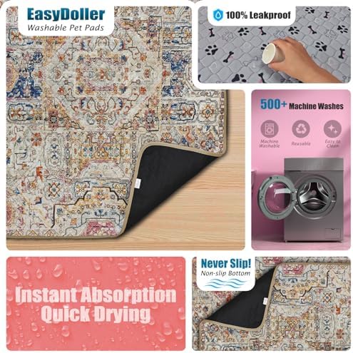 Washable Pee Pads for Dog - 2 Pcs 35"x47" Bohemian Style Superior Reusable Pet Training Pads - Waterproof Pads Protects Against Urine Leakage Non-Slip Grip Prevents Slipping & Bunching