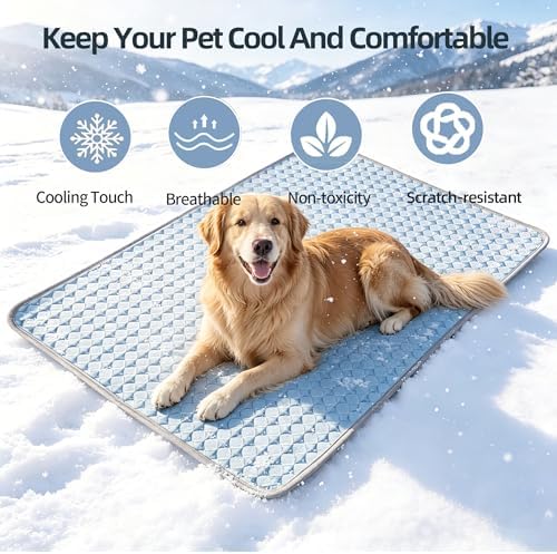 Summer Cooling Mat for Dogs and cats, Non-Slip Ice Silk Self Cool Mat for Medium and small Pets,Non-Toxic,Scratch-Proof and Washable Sleeping Pad for Bed, Crate,Indoor,Outdoor, Car Seats, 28"x20",Blue