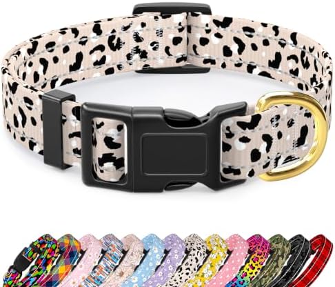 Reflective Adjustable Dog Collar for Medium Dogs, Beige Leopard, M