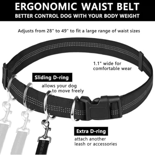 Upliftjoys Dog Leash, Upliftjoys Hands Free Dog Leash with Zipper Pouch, Retractable Waist Leashes with Double Padded Handles for Dogs Walking Jogging Running (Gray,Single Rope)