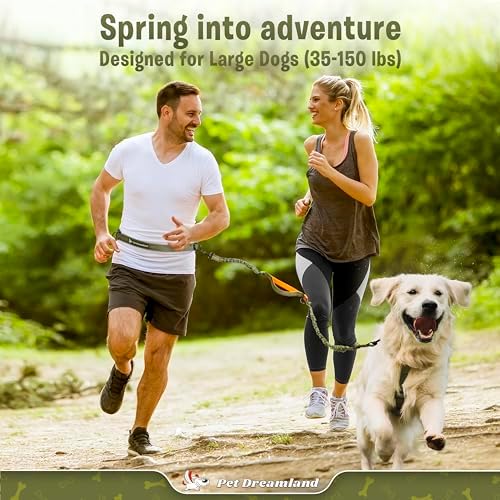 Pet Dreamland Trending Hands-Free Dog Leash for Large Dogs. Ultimate Comfort & Freedom. Premium Quality & Versatile Waist Belt. Your Dog Will Absolutely Love This Amazing Leash (Khaki & Orange)