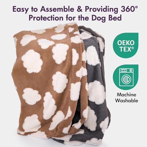 Faux Fur Dog Bed Covers – Ultra Soft Rose Velvet, Removable & Washable, Cozy & Durable,Large Pet Bed Cover Only (No Filling) – Gray, (Z-Brown, 44" L x 32" W x 4.5" Th)