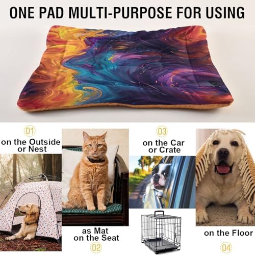 Tie Tye Dog Bed Cat Bed, Non-Slip Soft Pet Crate Mattress Washable Kennel Pad for Small Medium Large Dog Cat, 24 x 36 in