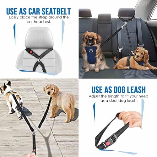Lukovee Double Dog Car Seat Belt, No Tangle Headrest Restraint