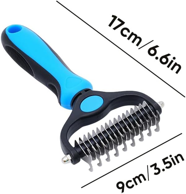 Pet Grooming Tool, Double Sided Deshedding Brush Dematting Rake, Stainless Steel Grooming Comb for Dogs & Cats, Undercoat Rake for Removing Loose Fur, Tangles and Knots (Pink-L, 2 Pack)