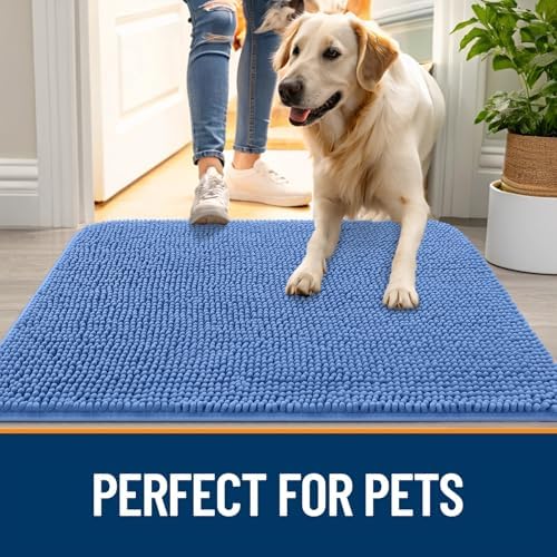 OLANLY Dog Door Mat for Muddy Paws 44x24, Super Absorbent Chenille Mud Mat