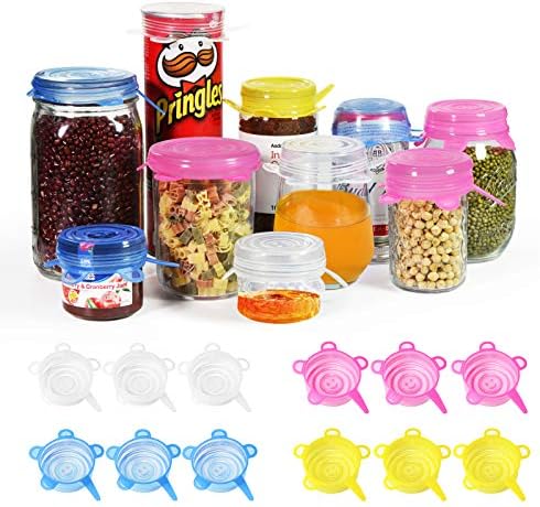 Longzon Silicone Stretch Lids, 12 Pack Small, Reusable Durable Food Storage Covers for Cups Small Bowls Cans Jars Fruits Vegetables, the Same Sizes of 2.6 Inch (Can Stretches to 3.5 Inches)