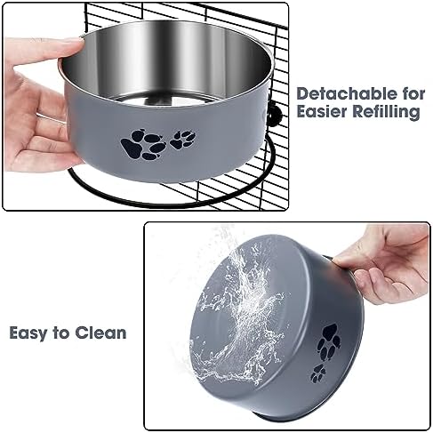 Hanging Dog Bowls for Kennel, 34oz &25oz Food and Water Bowl, 2 Pack