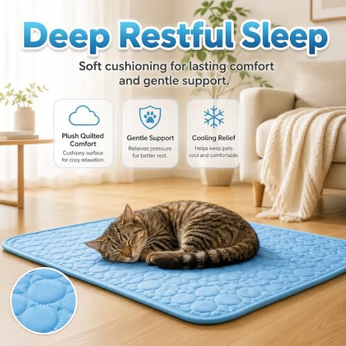 Dog Cooling Mat, 2026 Upgraded Ice Silk Summer Comfort, Self-Cooling Pressure-Activated Mat for Dogs & Cats, Helps Keep Pets Cool and Dry, Washable Non-Slip Pet Bed Mat (Blue, L( 27.6 x 21.7 in))