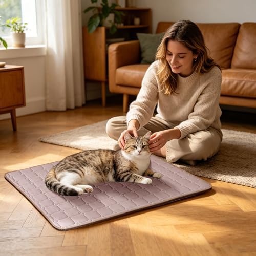 Dog Cooling Mat Pad, Self-Cooling Pet Mat, Washable Portable Coolings Pad for Dogs Cats, Ice Silk Foldables Mat, Extra Large Self-Cooling Pad for Large Small Dogs (Brown, L)