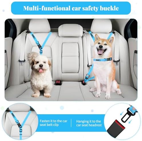 Heavy Duty Multifunctional Adjustable Hands Free Dog Leash - Reflective Stitches, Car Safety Buckle, Waist Leash for Dog Walking, Running, Hiking - 5-7FT