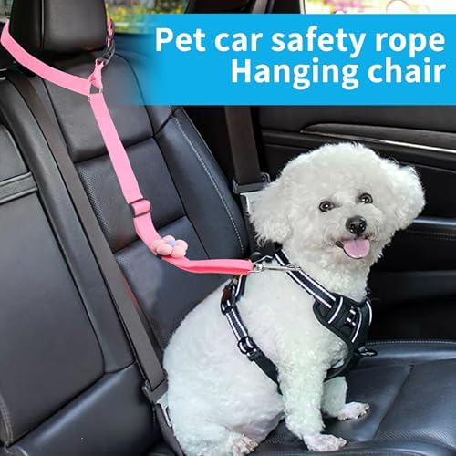 YAOHDAO Dog Seat Belt Harness for Car, Restraint Adjustable with Elastic Bungee Buffer Headrest for Vehicle, 360 Degree Swivel Nylon Pet Safety Seat Belts Car Harness (Pink with Flowers)