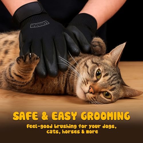 Dog Grooming Gloves – Shedding Gloves for Dogs, Cats & Horses – Pet Grooming Glove & Hair Remover – Dog Brush Glove for Bathing, Deshedding & Massage Mitt– Adjustable Fit (Blue&Black)