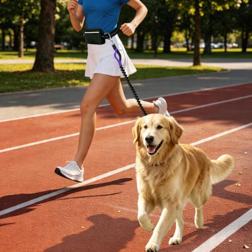 Hands Free Dog Leash, Shock Absorbing Waist Belt for Walking (Purple)