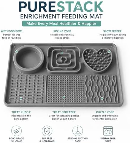 6-Zone Dog Lick Mat & Slow Feeder – Silicone Enrichment Feeding Mat for Dogs & Cats – Anxiety Relief, Slows Eating, Suction Cup, Dishwasher Safe – BPA Free Pet Feeding Mat