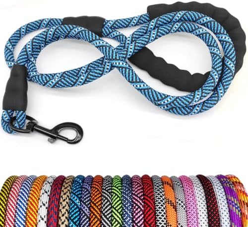 MayPaw Heavy Duty Rope Dog Leash, 3/6/8/10/12/15/20/30 FT Nylon Pet Leash, Soft Padded Handle Thick Lead Leashes for Large Medium Dogs (Blue Black, 1/2" * 12')