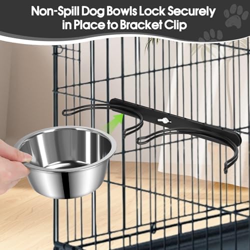 Crate Water Bowl No Spill, 2 Pack Stainless Steel Dog Food Bowl for Kennel