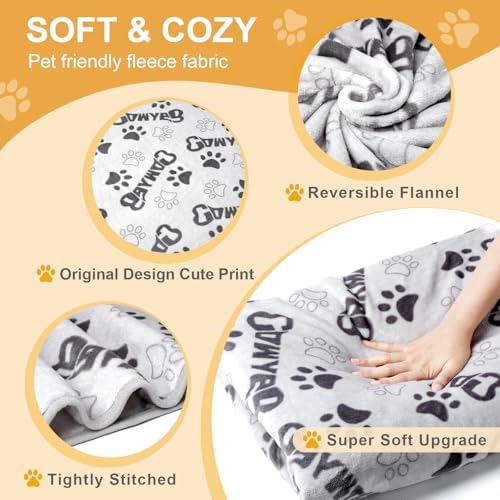 Blanket for Large Dogs Soft Reversible Cute Paw 40"x31" 3 Pack
