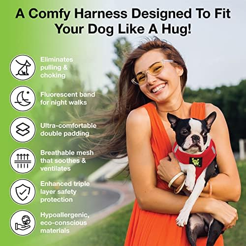 EcoBark Adjustable Step in Dog Harness, Double Padded Vest, X Large, Red