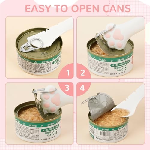 6 PCS Silicone Pet Food Can Covers Lids Set, Multi-Function Cat & Dog Wet Food Can Lids with Stainless Steel Spoon, Built-in Opener, Paw-Shaped Spatula & Treat Squeezer