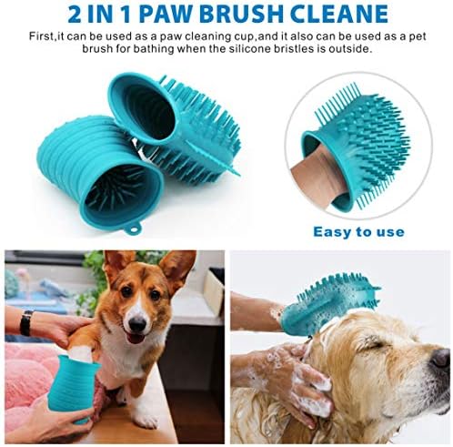 Idepet Dog Paw Cleaner Cup with Towel Pet Foot Washer Protable Dog Cleaning Brush for Puppy Cats Massage Grooming Dirty Claws(Blue)