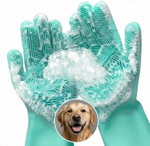 Cat and Dog Washing Gloves, 1 Pair, 11.6 in, Silicone (Turquoise)