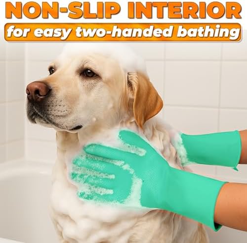 Cat and Dog Washing Gloves, 1 Pair, 11.6 in, Silicone (Turquoise)