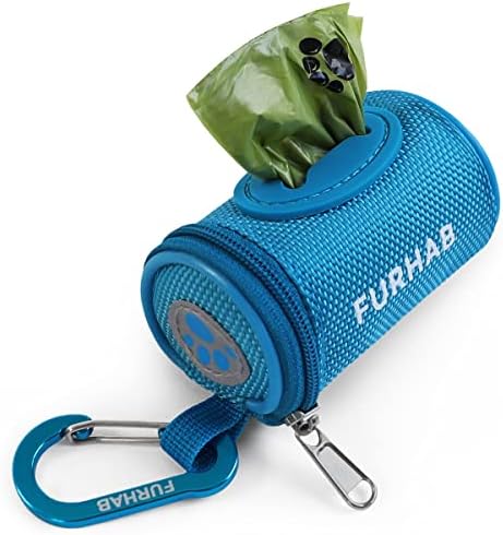 FURHAB Dog Poop Bag Holder for Leash with Carabiner Clip Soft Fabric