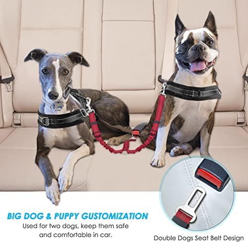 SlowTon Double Dog Seat Belt for Car with Elastic Bungee Buffer, Adjustable