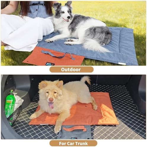 Outdoor Foldable Dog Mat Durable Teflon-Coated Oxford Material Waterproof Thin Dog pad Travel-Friendly Machine Washable Design for Camping/Car (Yellow, Medium (39.4 * 28.3 * 1.57 in))