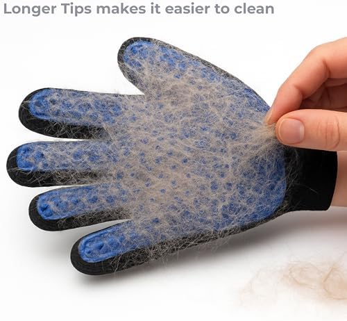 Pet Hair Removal Glove for Dogs & Cats, Pet Grooming Glove – 2-in-1 Deshedding & Massage Mitt – Soft Silicone Tips – Left & Right Hand Set + Bonus Detail Tool