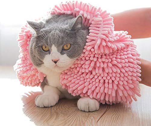 Petlex Dry Dog & Cat Towel, Super Absorbent Microfiber Chenille Shammy, 31.5 x 13.8 inch, Pink