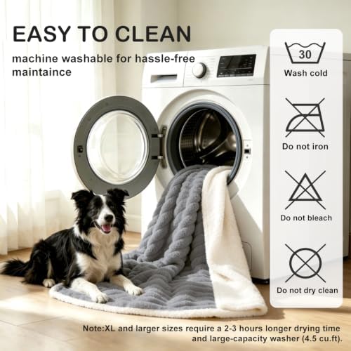 PERFEMET Waterproof Bed Blanket, Reversible Fleece Calming Throw Blanket for Dog Puppy Cat, Intimacy Blankets Washable Furniture Sofa Couch Cover Protector for Bed Crate Kennel, 60"x80", Gray