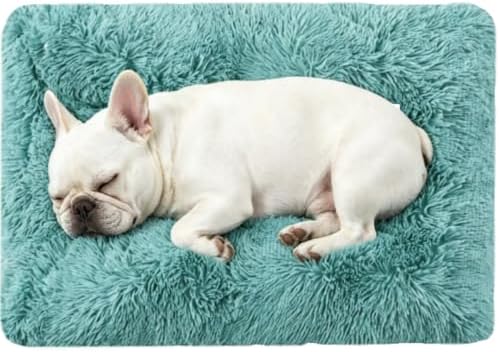 Rectangle Long Plush Pet Crate Mat, Anti-Slip Oxford Underside, 3D Elastic PP Cotton Kennel Cushion, Warm Skin-Friendly Rest Pad for Small Medium Large Dogs Cats (Emerald Green,Large)
