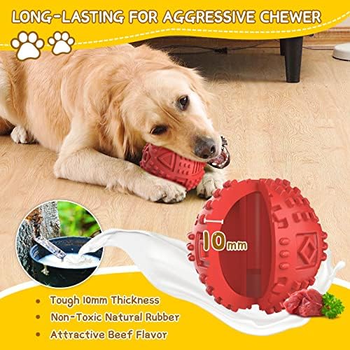 LEGEND SANDY Blue and Red Dog Balls Treat Dispensing Dog Toys for Aggressive Chewers Large Breed, Nearly Indestructible Squeaky Dog Chew Toys for Large Dogs, Natural Rubber Dog Puzzle Toys