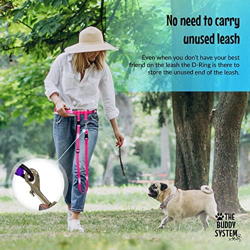 The Buddy System - Hands Free Dog Leash - Small Dog, Large Belt, Pink