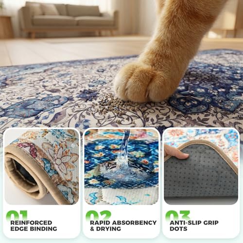 Hompet Cat Litter Mat 2 Pack, 24.8x54 Large Machine Washable Trapping Mats for Cats, Super Absorbent & Urine-Proof Cat Litter Box Mat for Floor, Waterproof & Non Slip Kitty Litter Rug