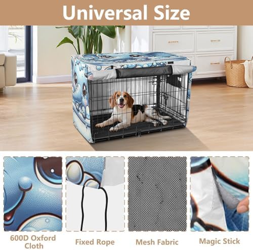 Breathable Cute Elephant Dog Crate Cover Roll-up Side Panels Covers for Pet Crates Medium