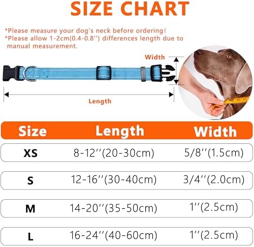 Seyezo Reflective Dog Collar, Soft Neoprene Padded Collar(Sky Blue,S)