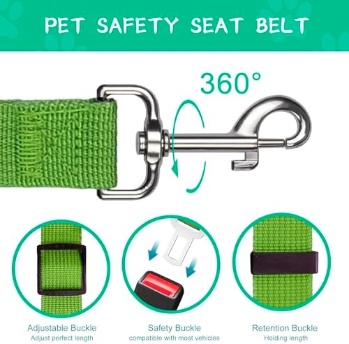 2 PCS Dog Seat Belt for Car Frskcssd Adjustable Dog Car Harness Heavy Duty Nylon Dogs Safety Seat Belt (Black+Green)
