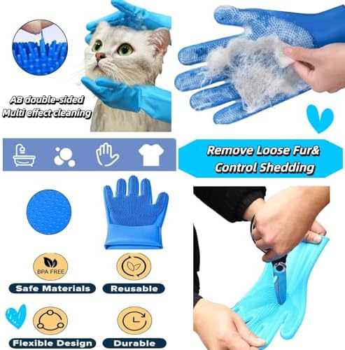 Premium Pet Grooming Gloves (1 Pair) - 3,000 Soft Silicone Tips for Bathing, Deshedding & Massage - Heat Resistant, 5-Finger Grip - Cats/Dogs/Rabbits (Pink)